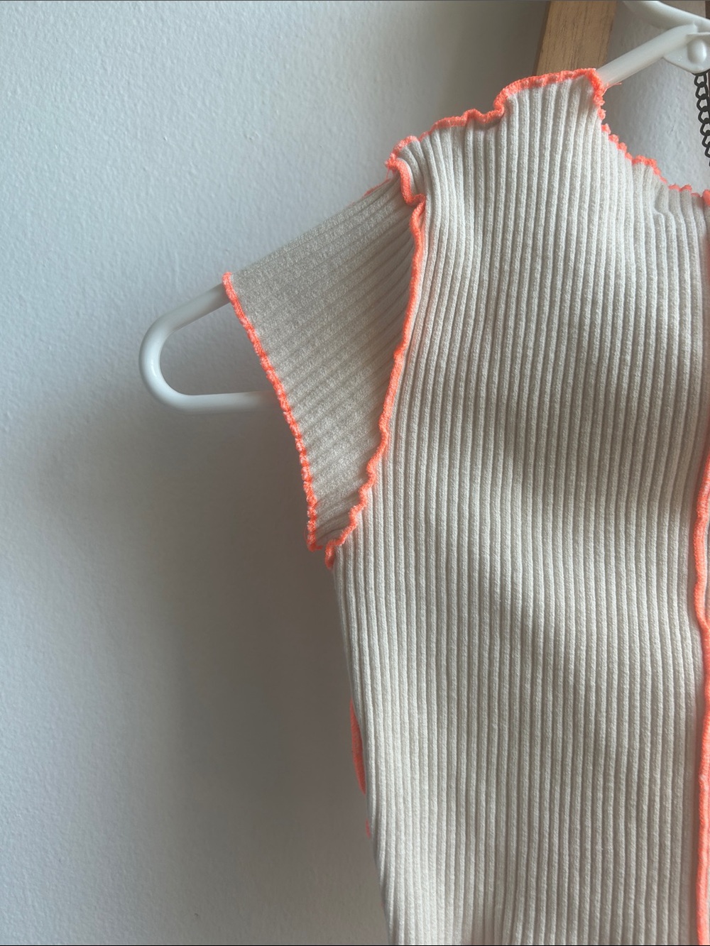 Cider Cream Ribbed Crop Top with Neon Orange Trim - Picture 7 of 7